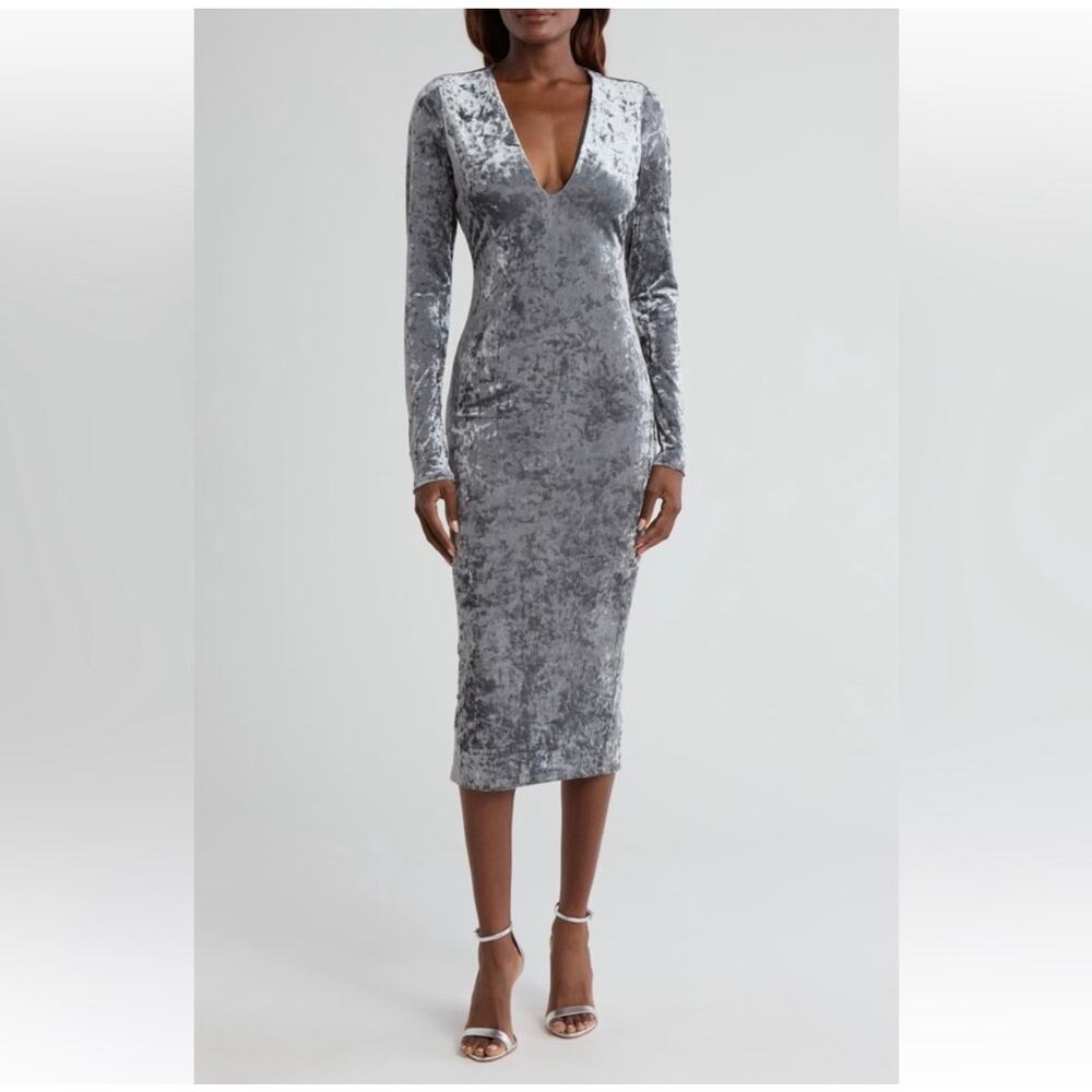 Good American Velvet Midi Dress Gray Small